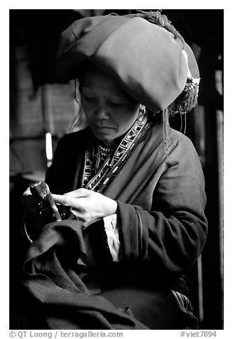 Red Dzao women sewing. Vietnam