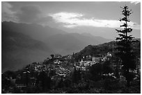 Sapa at sunset. Sapa, Vietnam (black and white)