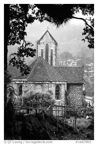 French church, Sapa. Sapa, Vietnam (black and white)