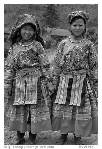Two Flower Hmong girls. Vietnam (black and white)
