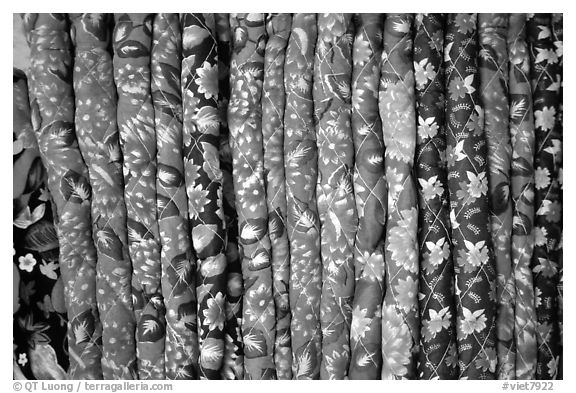 Fabric used by the Flower Hmong to make their colorful dresses. Bac Ha, Vietnam (black and white)