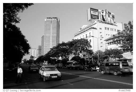 Renovated city boulevards. Ho Chi Minh City, Vietnam (black and white)