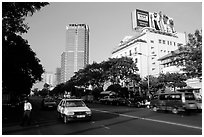 Renovated city boulevards. Ho Chi Minh City, Vietnam (black and white)
