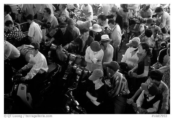 Aboard a ferry crossing an arm of the Mekong River. My Tho, Vietnam (black and white)