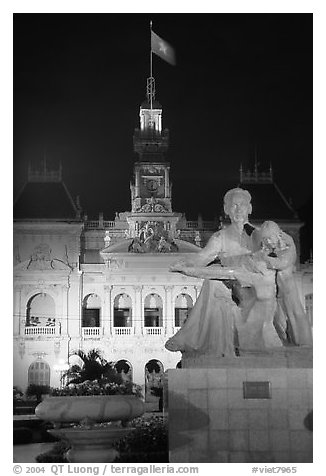 City townhall and Ho Chi Minh sculpture. Ho Chi Minh City, Vietnam