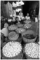 A variety of eggs for sale, district 6. Cholon, Ho Chi Minh City, Vietnam (black and white)