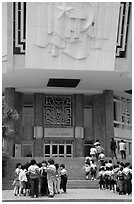 School children visiting Ho Chi Minh museum. Hanoi, Vietnam (black and white)