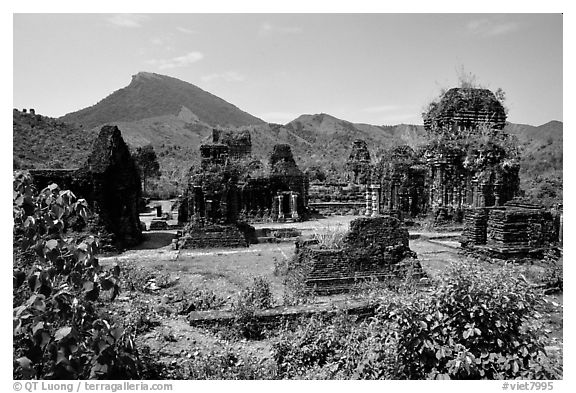 Archeological Cham site. My Son, Vietnam (black and white)