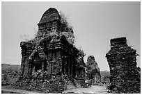 Ruined Champa towers. My Son, Vietnam (black and white)