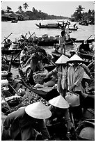 Phung Hiep floating market. Can Tho, Vietnam (black and white)