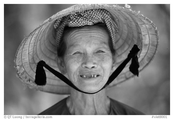 Villager with conical hat, Ben Tre. Vietnam (black and white)