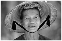 Villager with conical hat, Ben Tre. Vietnam (black and white)