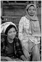 Muslem women from Cham minority village, near Chau Doc. Vietnam (black and white)