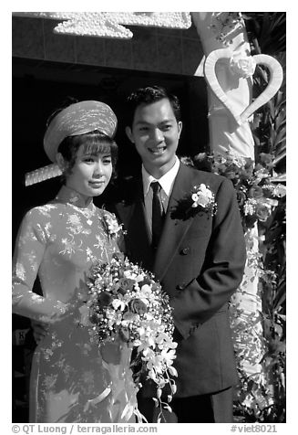 Just married couple, Ho Chi Minh city. Vietnam (black and white)