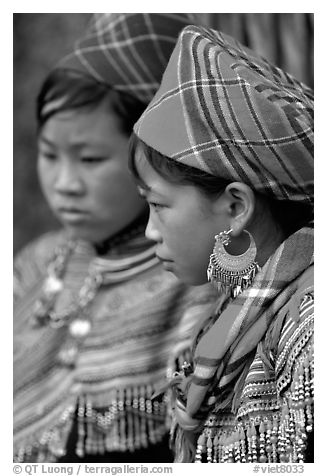 Young Flower Hmong women, Bac Ha. Vietnam (black and white)