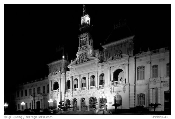 The old Hotel de Ville, one of finest examples of French colonial architecture. Ho Chi Minh City, Vietnam (black and white)