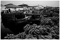 Boats bring loads of produce from the Delta on the Saigon arroyo. Cholon, Ho Chi Minh City, Vietnam ( black and white)