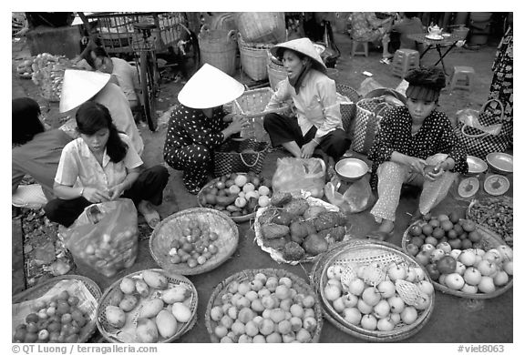 A variety of tropical fruit for sale. Ho Chi Minh City, Vietnam (black and white)