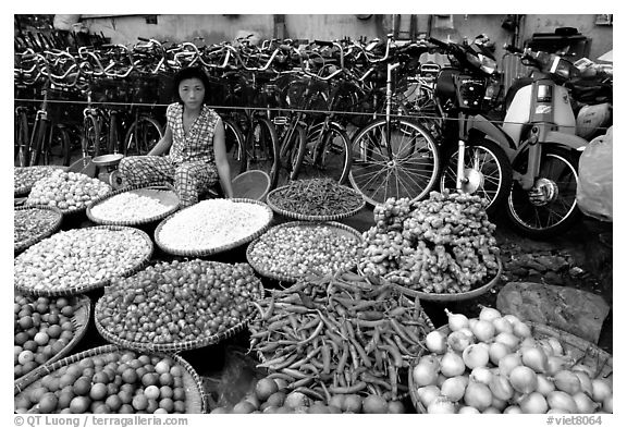Vegetables and spices. Cholon, Ho Chi Minh City, Vietnam (black and white)