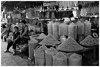 Dried shrimp for sale in the Bin Tay wholesale market in Cholon, district 6. Cholon, Ho Chi Minh City, Vietnam ( black and white)