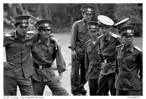 Soldiers performing a long  military service. Mekong Delta, Vietnam (black and white)