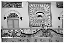 The Cao Dai religion most noteworthy symbol is the all seeing  eye. Tay Ninh, Vietnam ( black and white)