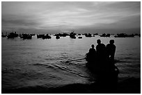 Fishing boat fleet at sunset. Vung Tau, Vietnam (black and white)