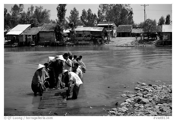 A local ferry near Rach Gia. Mekong Delta, Vietnam (black and white)
