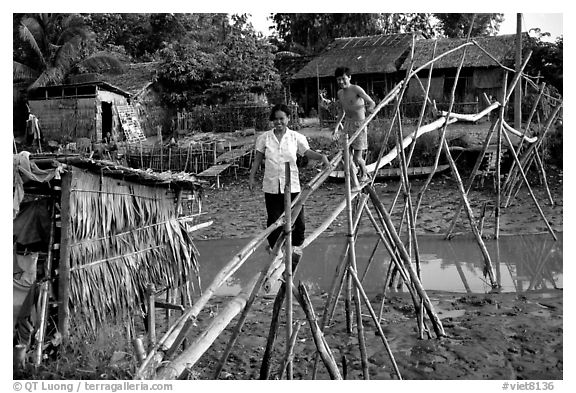 Bamboo bridge near Long Xuyen. Mekong Delta, Vietnam