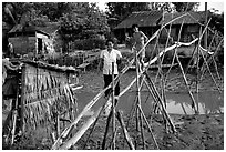 Bamboo bridge near Long Xuyen. Mekong Delta, Vietnam (black and white)