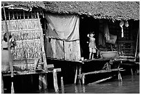 Housing at the edge of the canal, Phung Hiep. Can Tho, Vietnam (black and white)