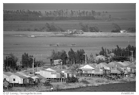 Stilts houses and inundated rice fields. Chau Doc, Vietnam