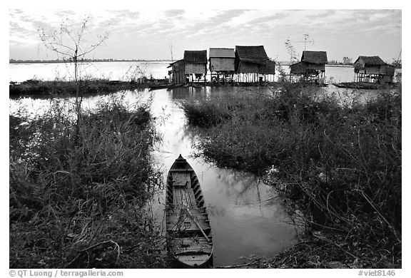 Stilts houses. Chau Doc, Vietnam (black and white)