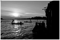 Sunrise on the Hau Gian river. Chau Doc, Vietnam (black and white)