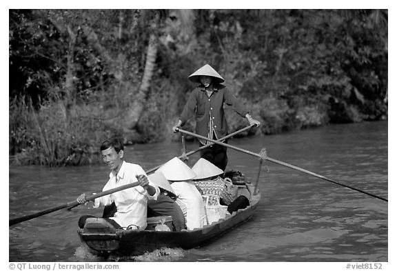 Back from the market on a canal near Phung Hiep. Can Tho, Vietnam (black and white)