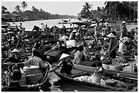 Floating market at Phung Hiep. Can Tho, Vietnam (black and white)