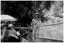 Buying groceries on the Phong Dien floating market. Can Tho, Vietnam (black and white)