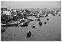 Cai Rang Floating market, early morning. Can Tho, Vietnam (black and white)