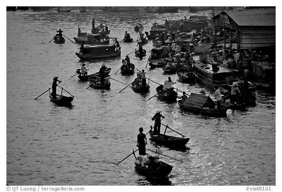 River activity at sunrise. Can Tho, Vietnam