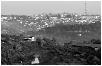 View of the town and hills. Da Lat, Vietnam (black and white)