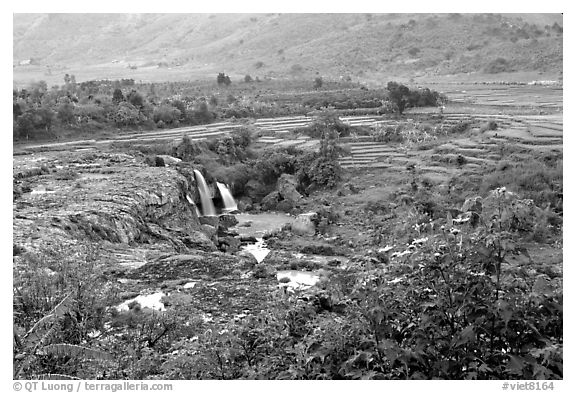 One of the many waterfalls. Da Lat, Vietnam (black and white)