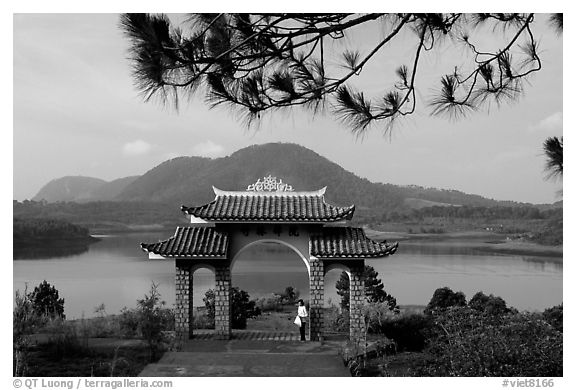 Pagoda set aside one of the many lakes. Da Lat, Vietnam