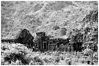 Ancient Cham Temples set in jungle. My Son, Vietnam ( black and white)