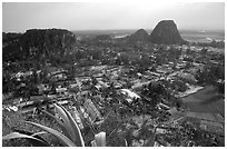 Marble mountains seen from Thuy Son. Da Nang, Vietnam (black and white)