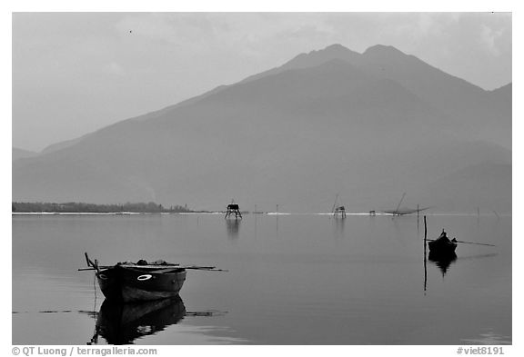 Central range plunges into the sea. Vietnam (black and white)