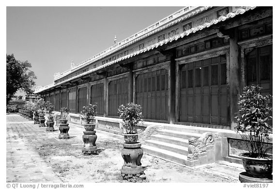 Hall of the mandarins, citadel. Hue, Vietnam (black and white)