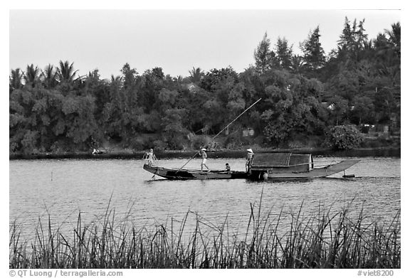 On the Perfume river. Hue, Vietnam (black and white)