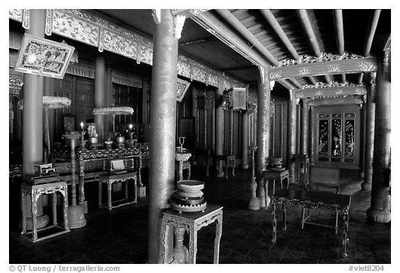 Inside the shrine of Minh Mang mausoleum. Hue, Vietnam (black and white)