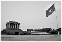 Ho Chi Minh mausoleum and national flag. Hanoi, Vietnam ( black and white)