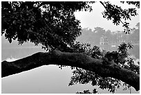 Hoan Kiem (restored sword) lake. Hanoi, Vietnam (black and white)